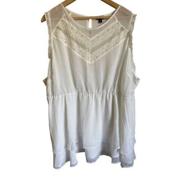 Torrid 4X White Gauzy Lace Trim Ruffle Top Coquette Feminine Peasant Bohemian - Picture 1 of 6